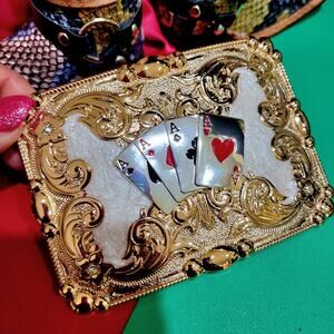 Four Aces Western Belt Buckle Cowboy Rodeo Jeans Buckle Silver & Rosetone